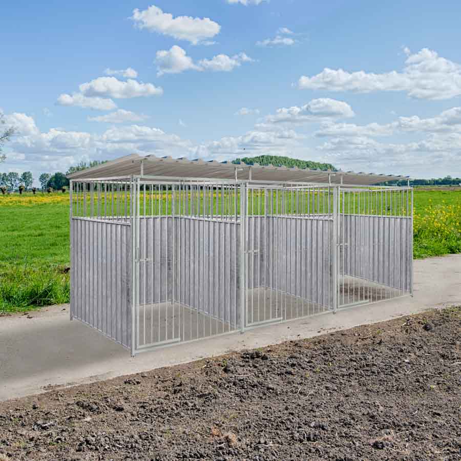 2/3 damwand hondenkennel driedubbel 1,5 X 1,5m compleet met dak