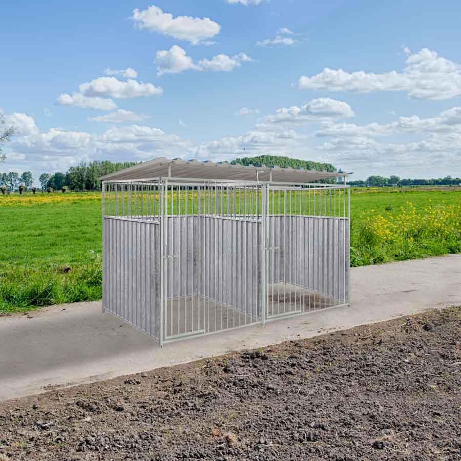 2/3 damwand hondenkennel dubbel 1,5 X 1,5m compleet met dak