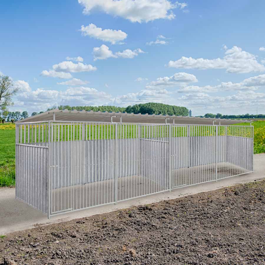 2/3 damwand hondenkennel dubbel 4 X 1,5m compleet met dak
