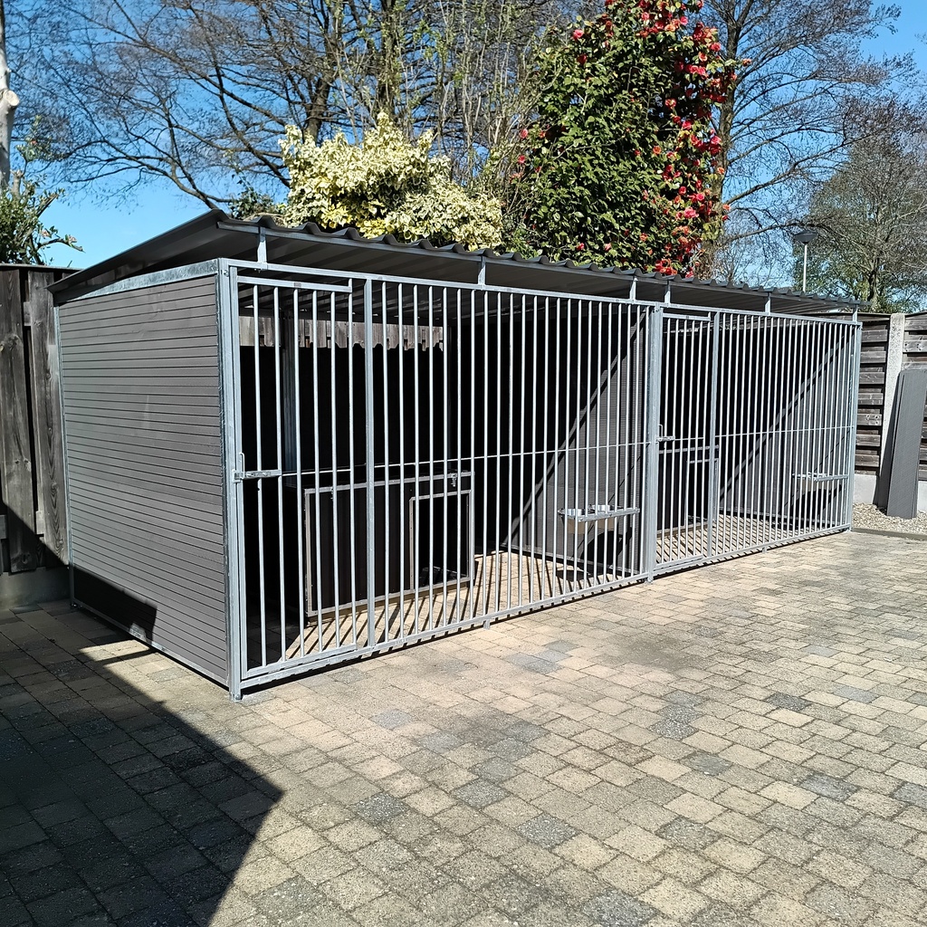 WPC Composiet houtlook hondenkennel dubbel 3 X 2m compleet met dak