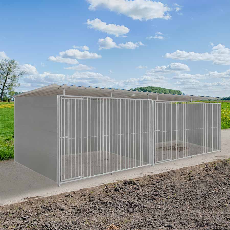 Kunststof hondenkennel dubbel 3 X 2m compleet met dak