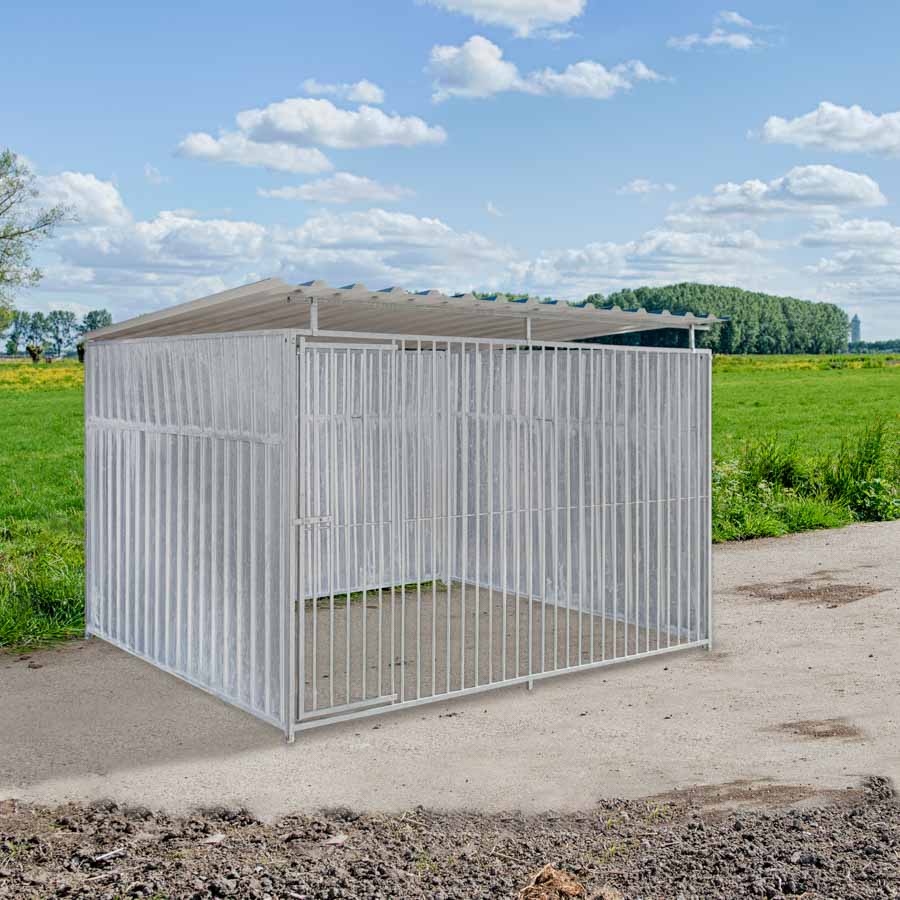 Geheel dicht damwand hondenkennel 3 X 2m compleet met dak