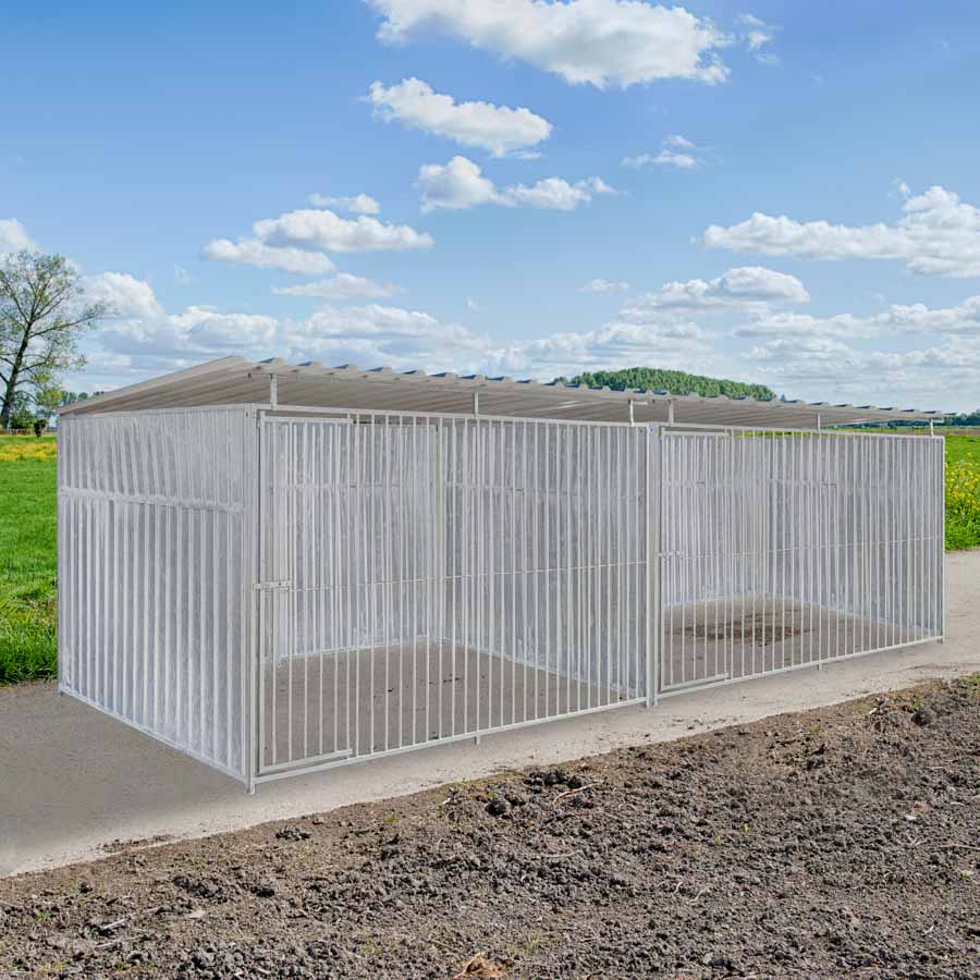 Geheel dicht damwand hondenkennel dubbel 3 X 2m compleet met dak