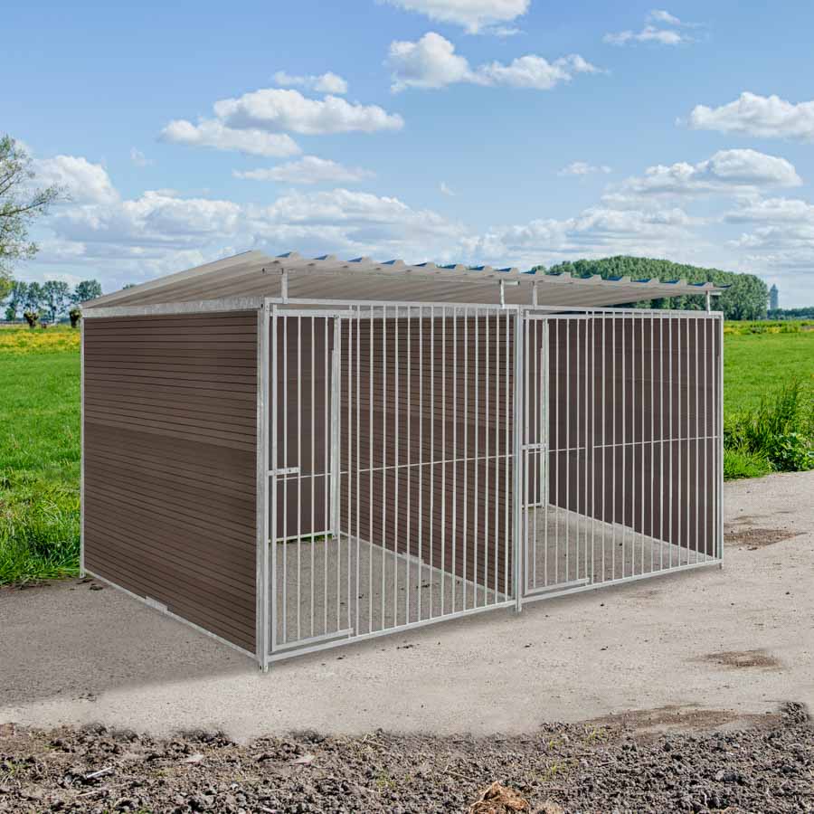 WPC Composiet houtlook hondenkennel dubbel 2 X 2m compleet met dak