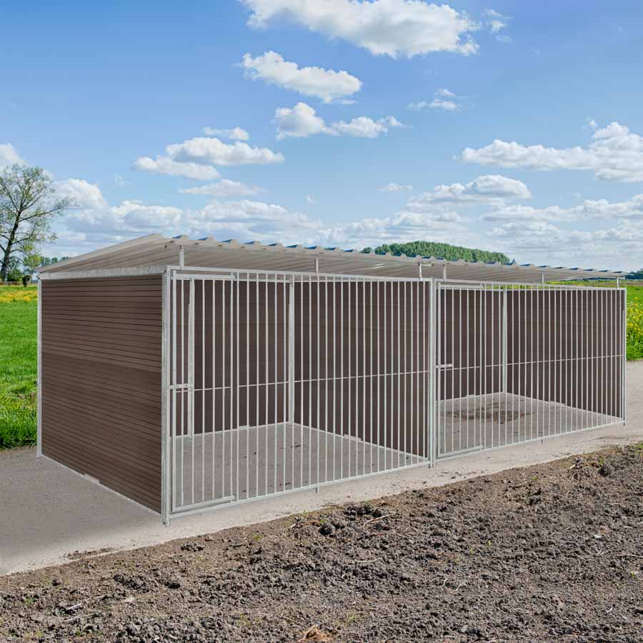 WPC Composiet houtlook hondenkennel dubbel 3 X 2m compleet met dak