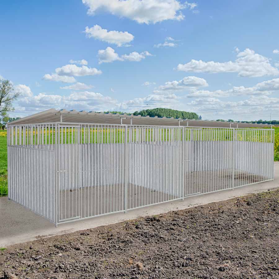 2/3 damwand hondenkennel dubbel 4 X 2m compleet met dak