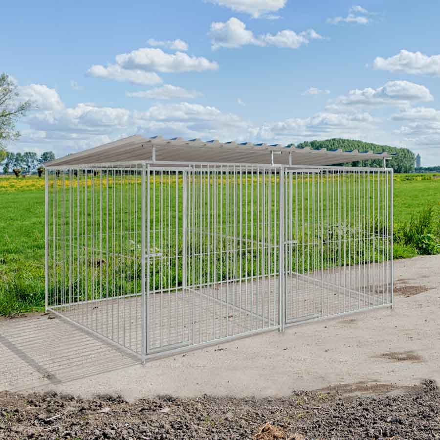 budget spijlen 8cm hondenkennel dubbel 2 X 2m compleet met dak