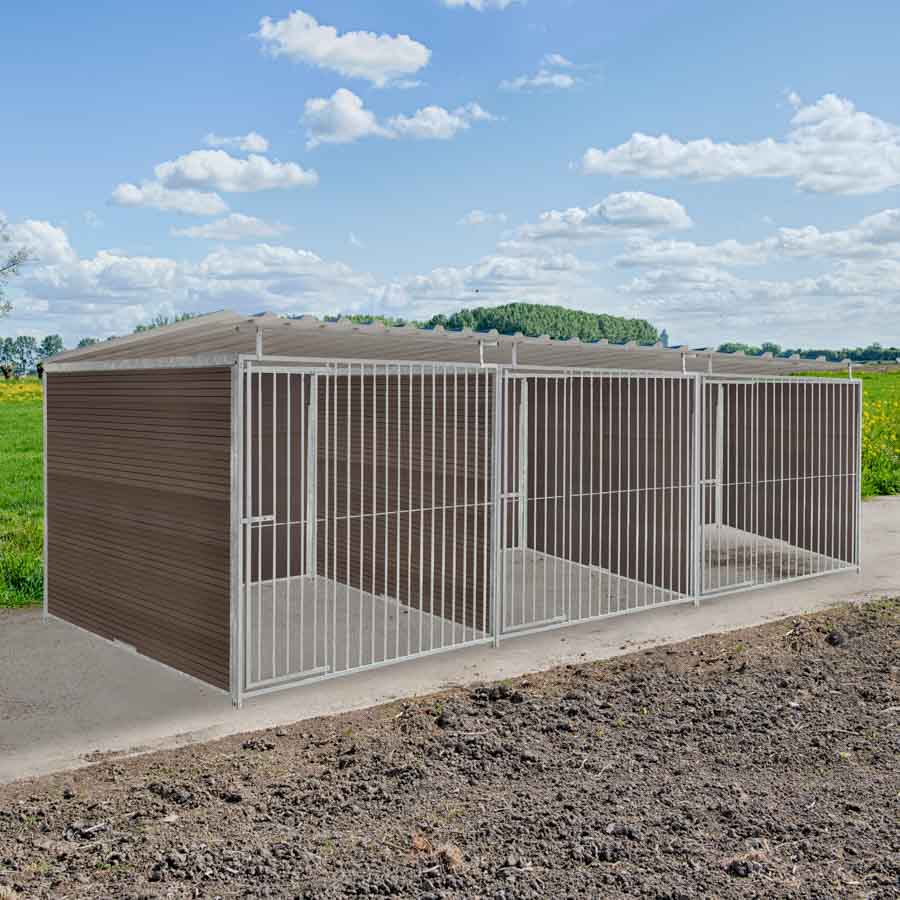 WPC Composiet houtlook hondenkennel driedubbel 2 X 2m compleet met dak