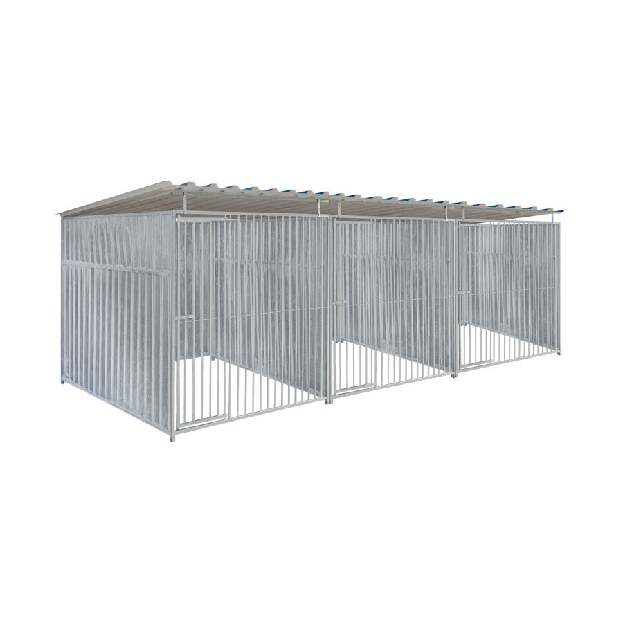 Geheel dicht damwand hondenkennel driedubbel 2 X 2m compleet met dak