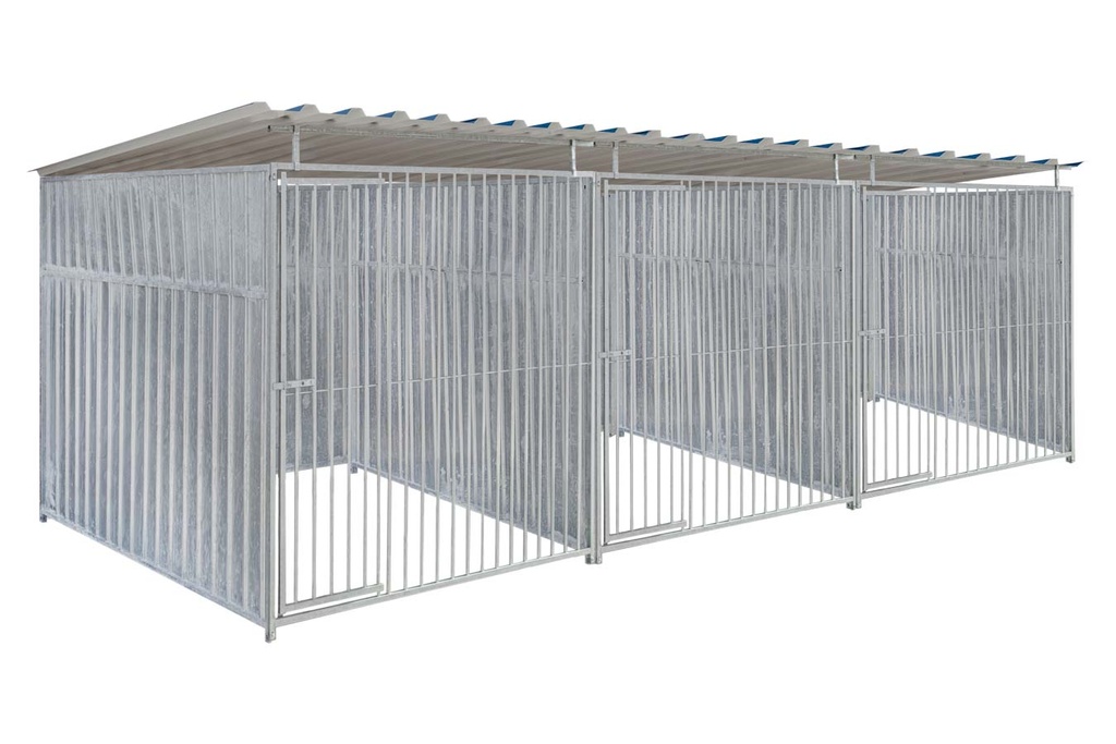 Geheel dicht damwand hondenkennel driedubbel 2 X 2m compleet met dak