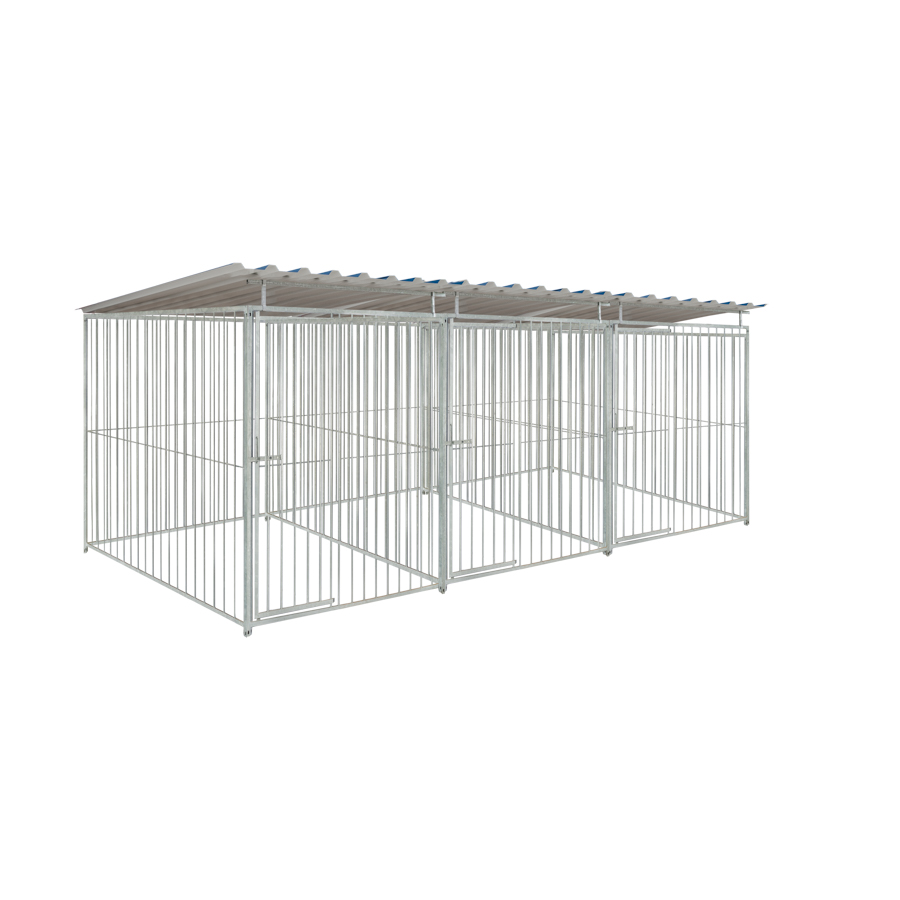 Basic spijlen 8cm hondenkennel driedubbel 2 X 1,5m compleet met dak