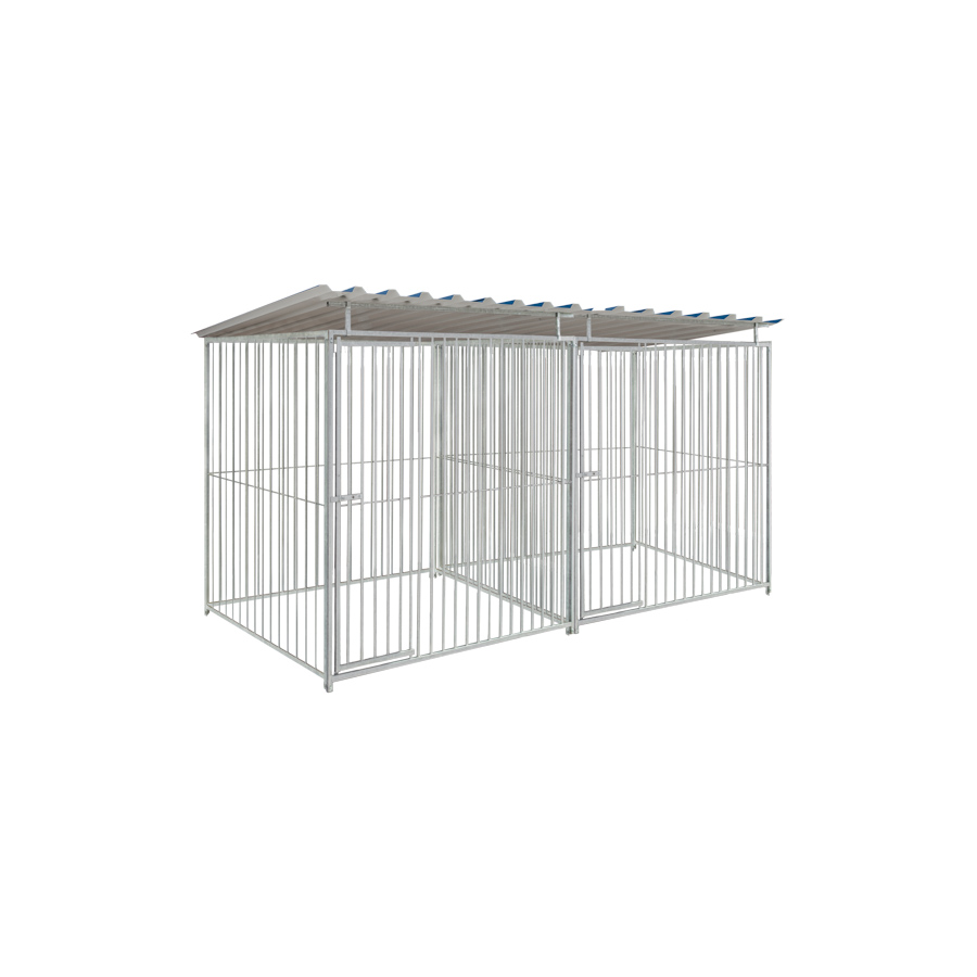 Basic spijlen 8cm hondenkennel dubbel 2 X 1,5m compleet met dak