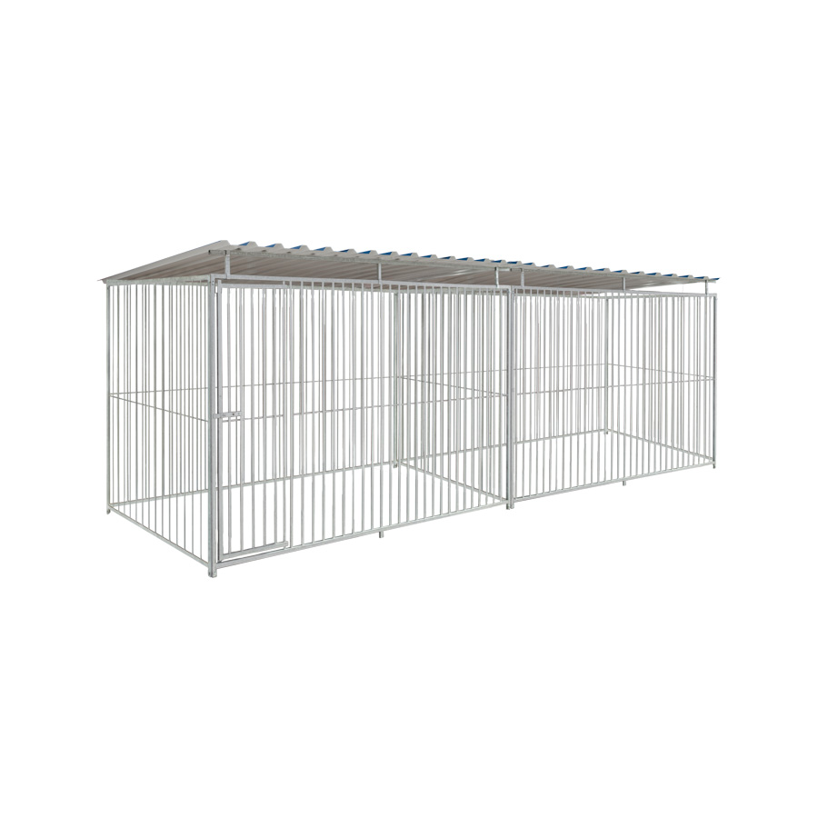 Basic spijlen 8cm hondenkennel dubbel 3 X 1,5m compleet met dak