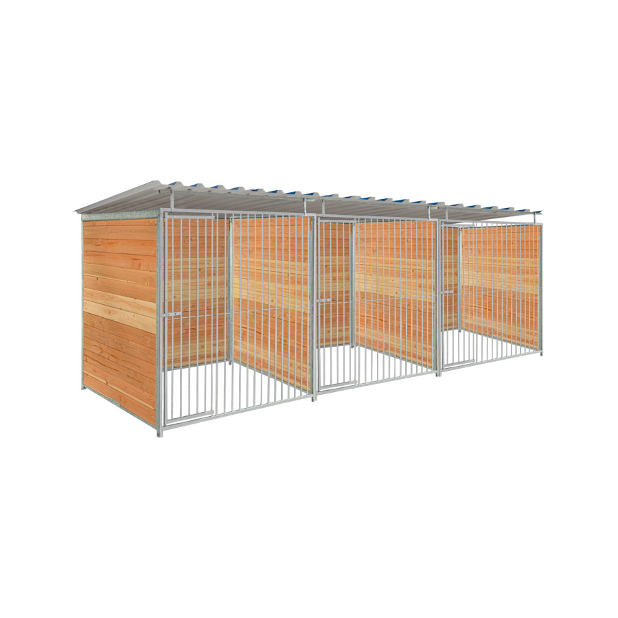 Douglas hout hondenkennel driedubbel 2 X 1,5m compleet met dak