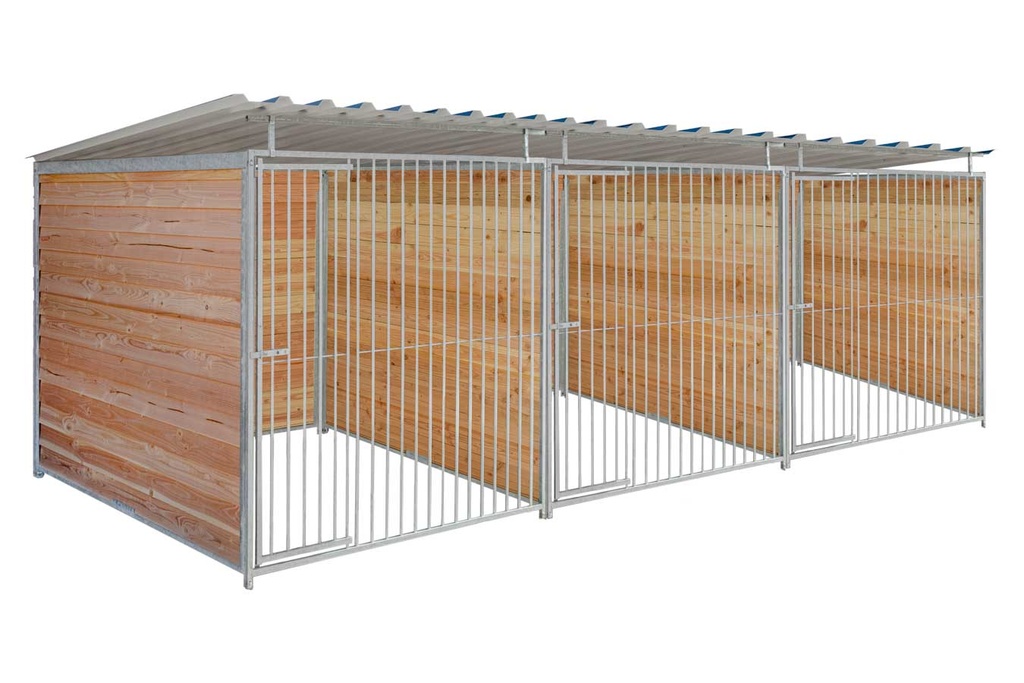 Douglas hout hondenkennel driedubbel 2 X 1,5m compleet met dak