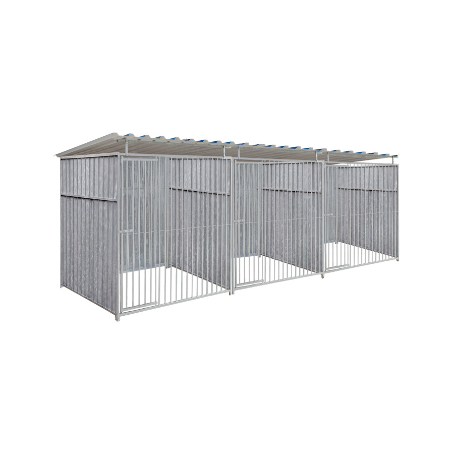 Geheel dicht damwand hondenkennel driedubbel 2 X 1,5m compleet met dak