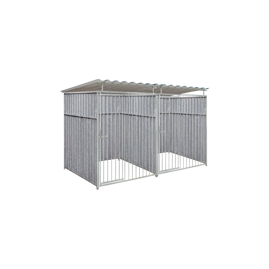 Geheel dicht damwand hondenkennel dubbel 1,5 X 1,5m compleet met dak