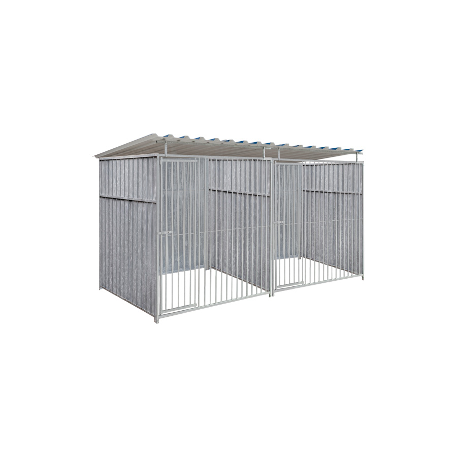 Geheel dicht damwand hondenkennel dubbel 2 X 1,5m compleet met dak