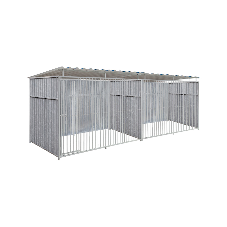 Geheel dicht damwand hondenkennel dubbel 3 X 1,5m compleet met dak