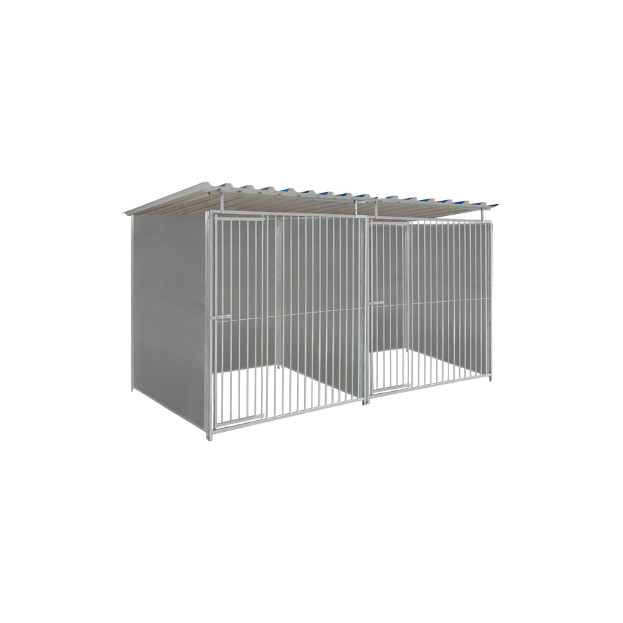Kunststof hondenkennel dubbel 2 X 1,5m compleet met dak