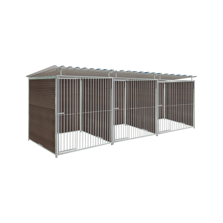 WPC Composiet houtlook hondenkennel driedubbel 2 X 1,5m compleet met dak
