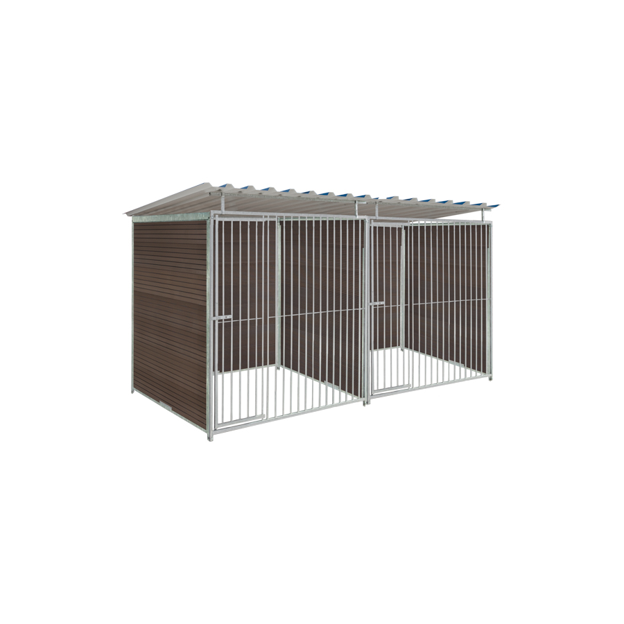 WPC Composiet houtlook hondenkennel dubbel 2 X 1,5m compleet met dak