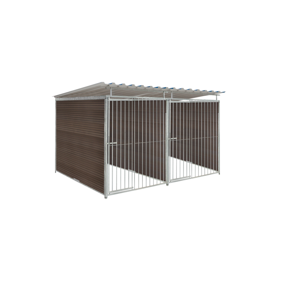 WPC Composiet houtlook hondenkennel dubbel 2 X 1,5m compleet met dak