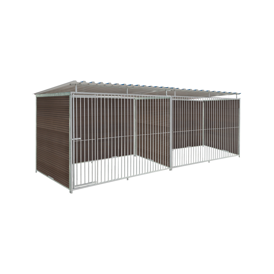 WPC Composiet houtlook hondenkennel dubbel 3 X 1,5m compleet met dak