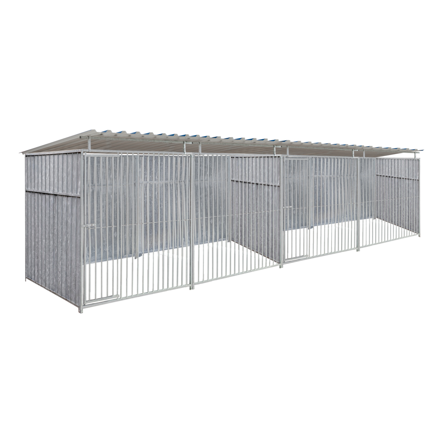 Geheel dicht damwand hondenkennel dubbel 4 X 1,5m compleet met dak