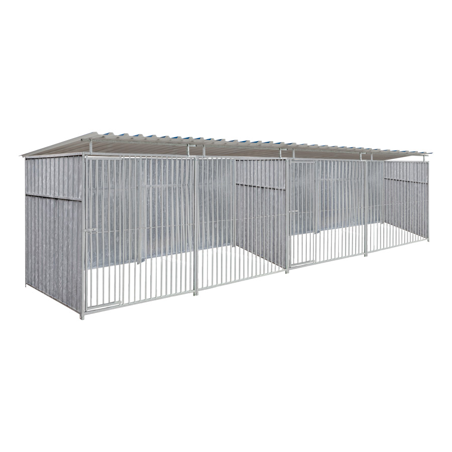 Geheel dicht damwand hondenkennel dubbel 4 X 1,5m compleet met dak