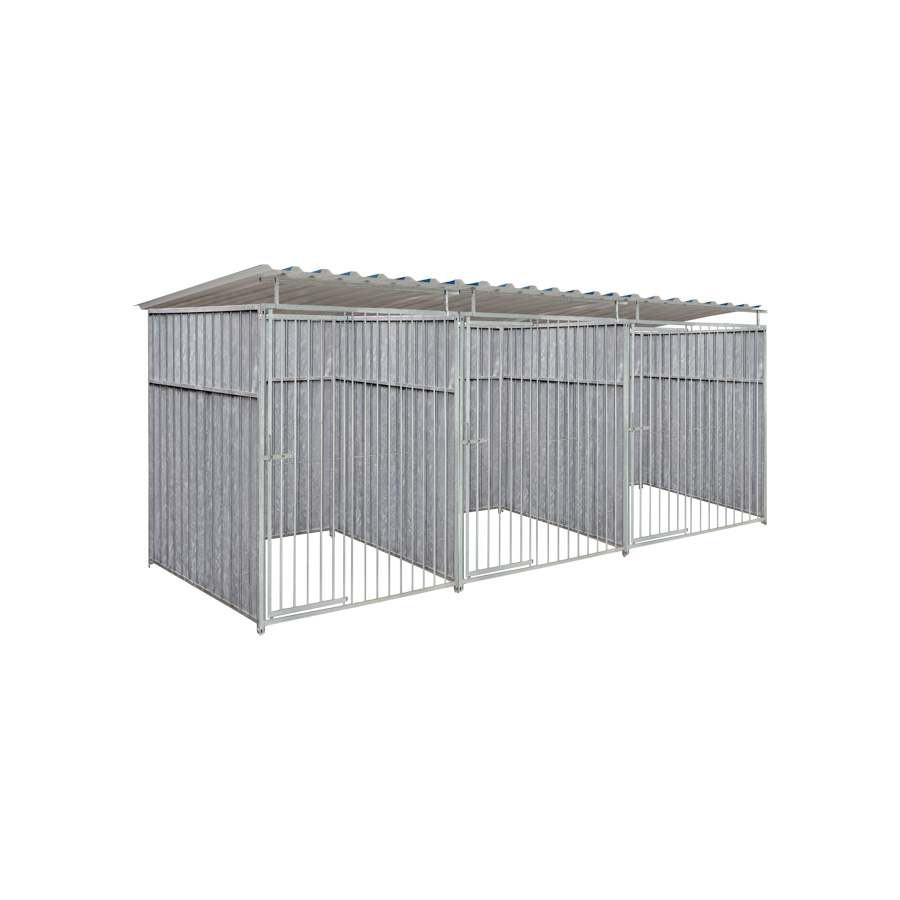 Geheel dicht damwand hondenkennel driedubbel 1,5 X 1,5m compleet met dak