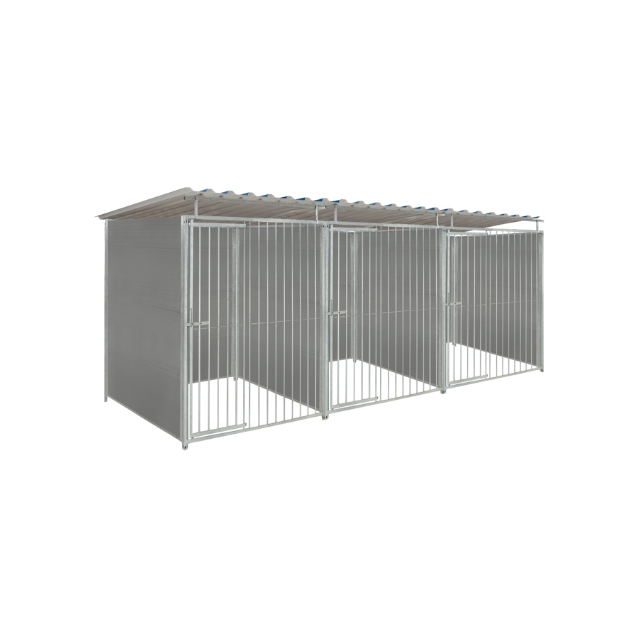 Kunststof hondenkennel driedubbel 1,5 X 1,5m compleet met dak