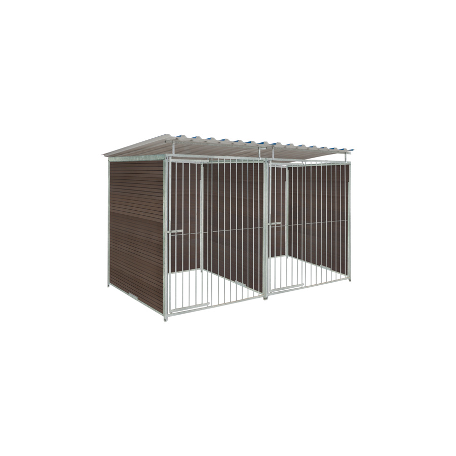 WPC Composiet houtlook hondenkennel dubbel 1,5 X 1,5m compleet met dak