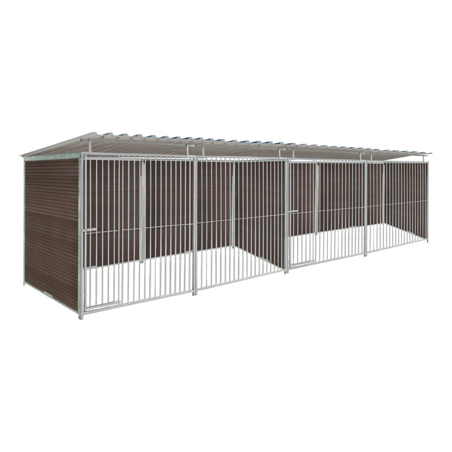 WPC Composiet houtlook hondenkennel dubbel 4 X 1,5m compleet met dak