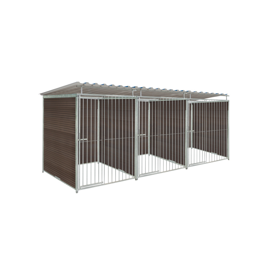 WPC Composiet houtlook hondenkennel driedubbel 1,5 X 1,5m compleet met dak