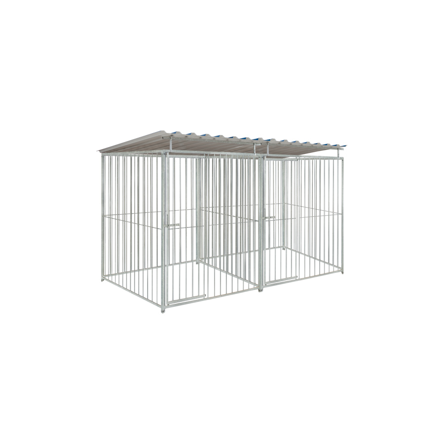 Basic spijlen 8cm hondenkennel dubbel 1,5 X 1,5m compleet met dak