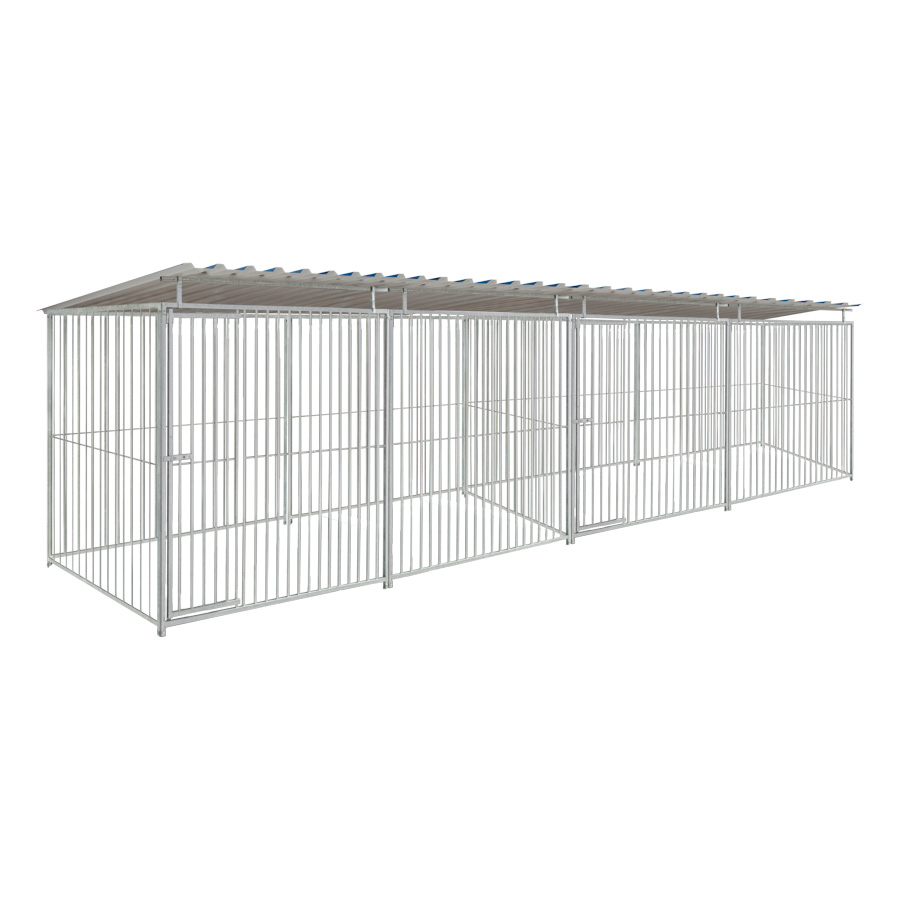 Basic spijlen 8cm hondenkennel dubbel 4 X 1,5m compleet met dak