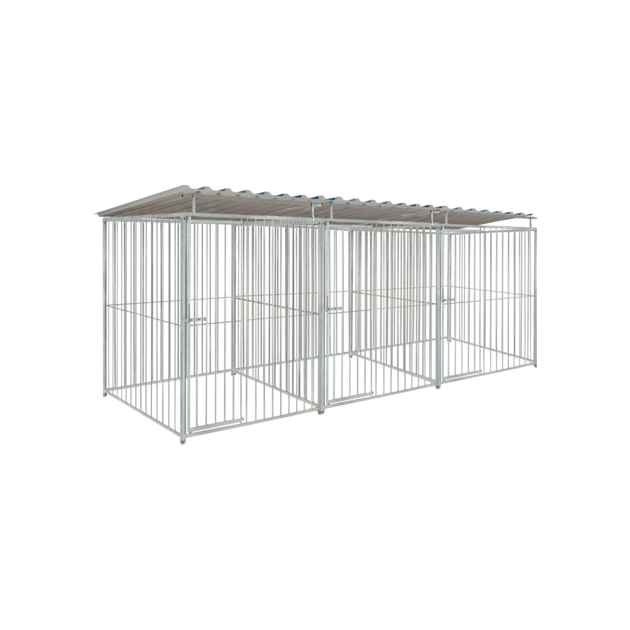 Basic spijlen 8cm hondenkennel driedubbel 1,5 X 1,5m compleet met dak