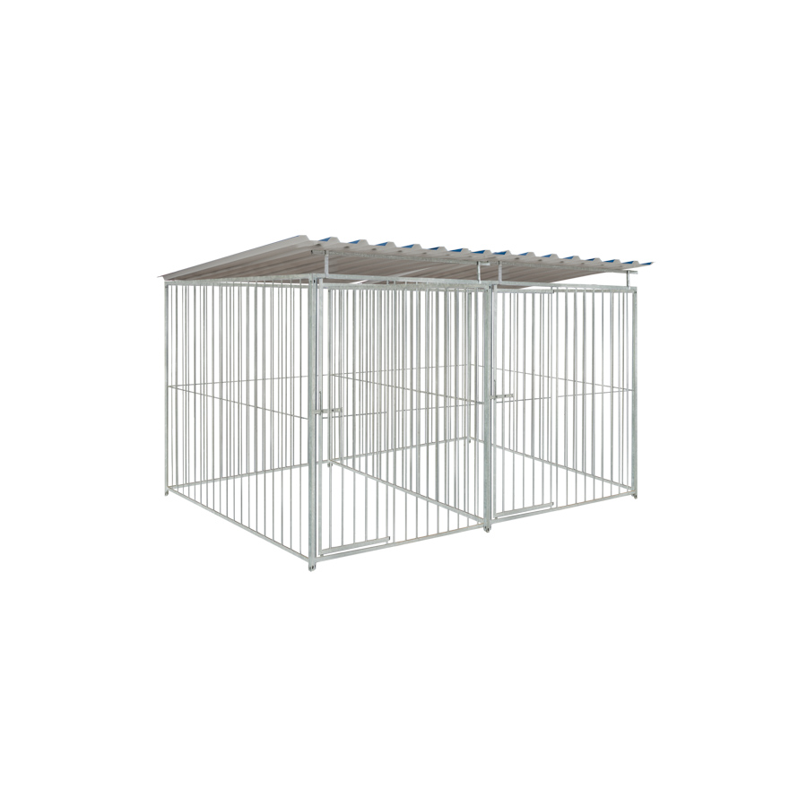 Basic spijlen 8cm hondenkennel dubbel 1,5 X 2m compleet met dak