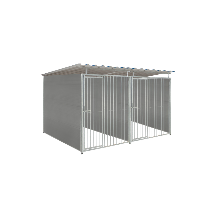 Kunststof hondenkennel dubbel 1,5 X 2m compleet met dak