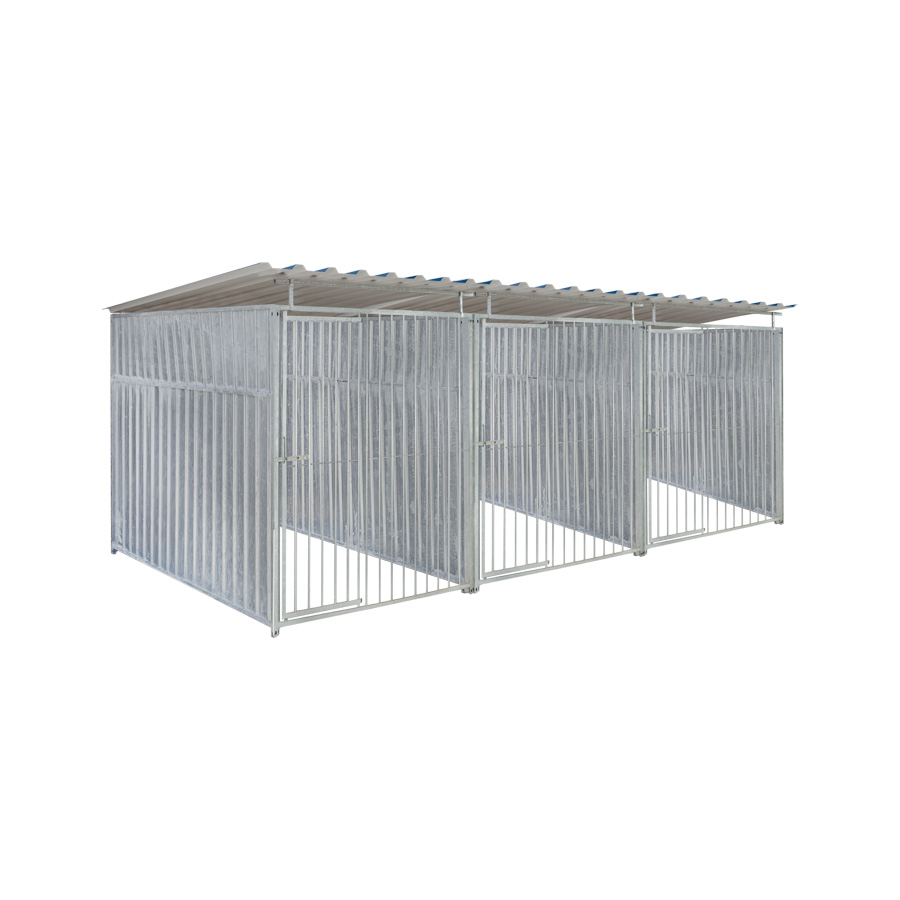 Geheel dicht damwand hondenkennel driedubbel 1,5 X 2m compleet met dak