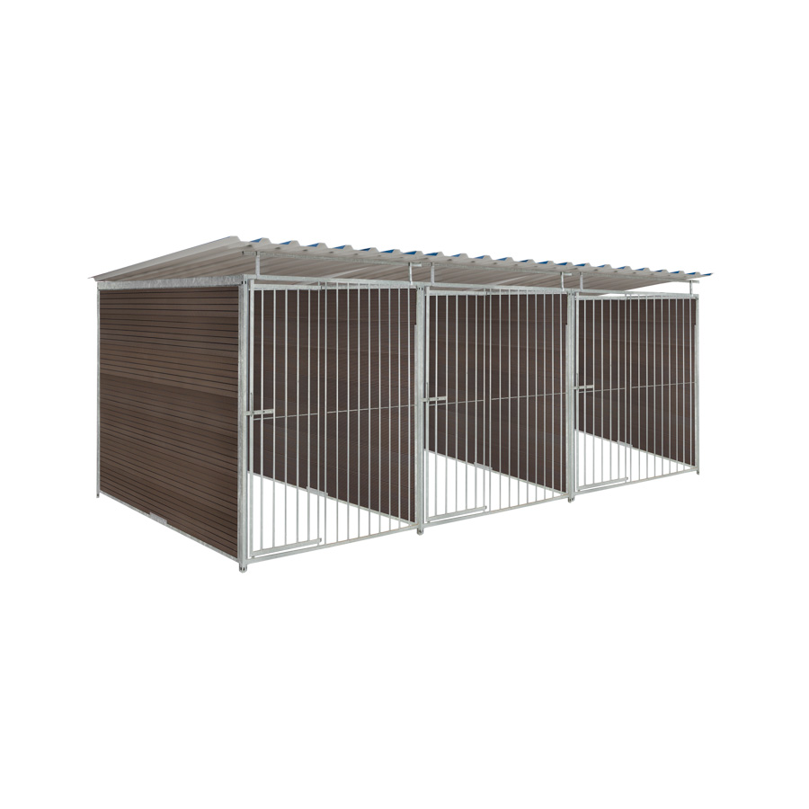 WPC Composiet houtlook hondenkennel driedubbel 1,5 X 2m compleet met dak