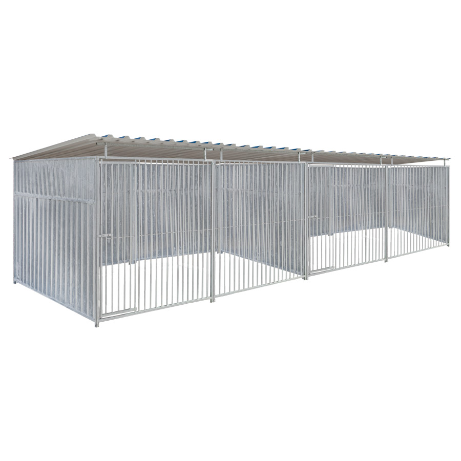 Geheel dicht damwand hondenkennel dubbel 4 X 2m compleet met dak