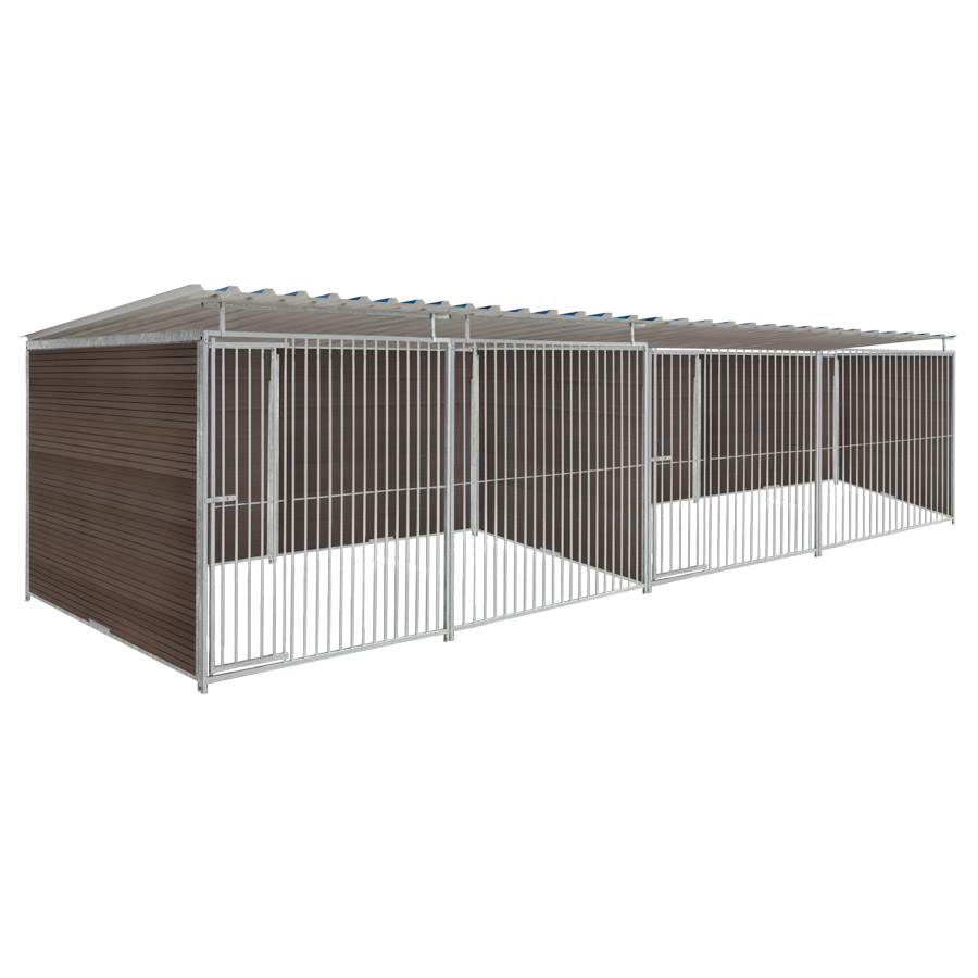WPC Composiet houtlook hondenkennel dubbel 4 X 2m compleet met dak