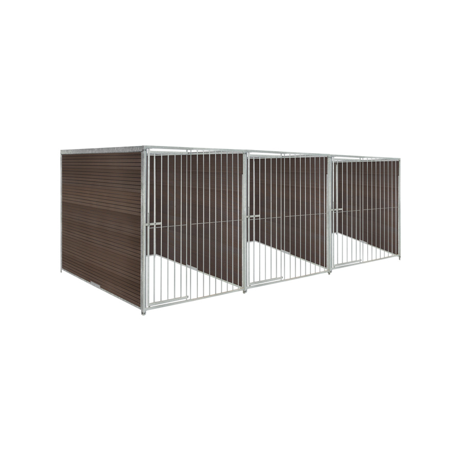 WPC Composiet houtlook hondenkennel driedubbel 1,5 X 2m zonder dak