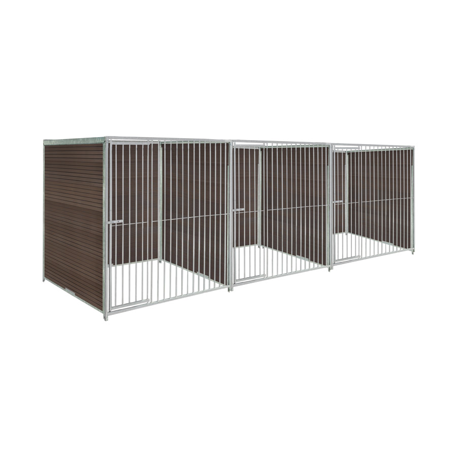 WPC Composiet houtlook hondenkennel driedubbel 2 X 1,5m zonder dak
