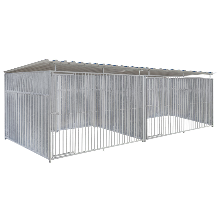 Geheel dicht damwand hondenkennel dubbel 3 X 2m compleet met dak