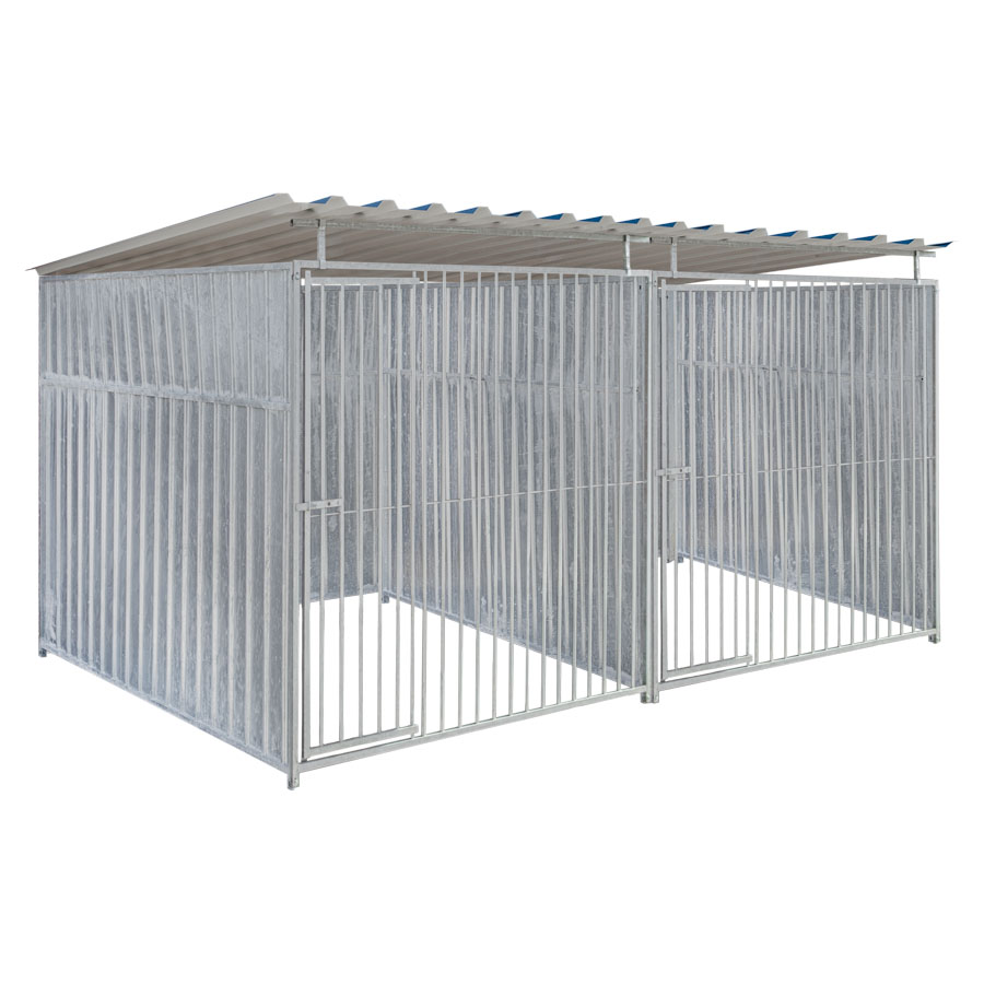 Geheel dicht damwand hondenkennel dubbel 2 X 2m compleet met dak