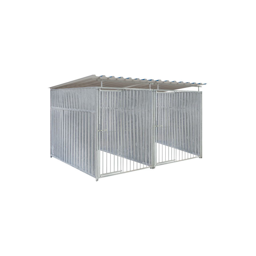 Geheel dicht damwand hondenkennel dubbel 1,5 X 2m compleet met dak