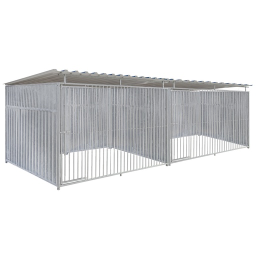 Geheel dicht damwand hondenkennel dubbel 3 X 2m compleet met dak